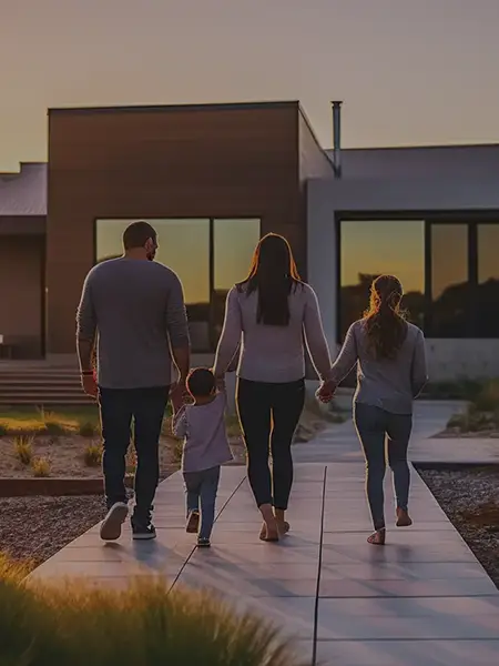 Une famille devant une maison  moderne
